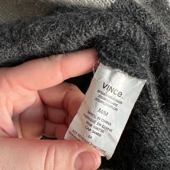 Vince Striped Mohair-Blend V-Neck Sweater in Carbon/White/Steel - Picture 5 of 6